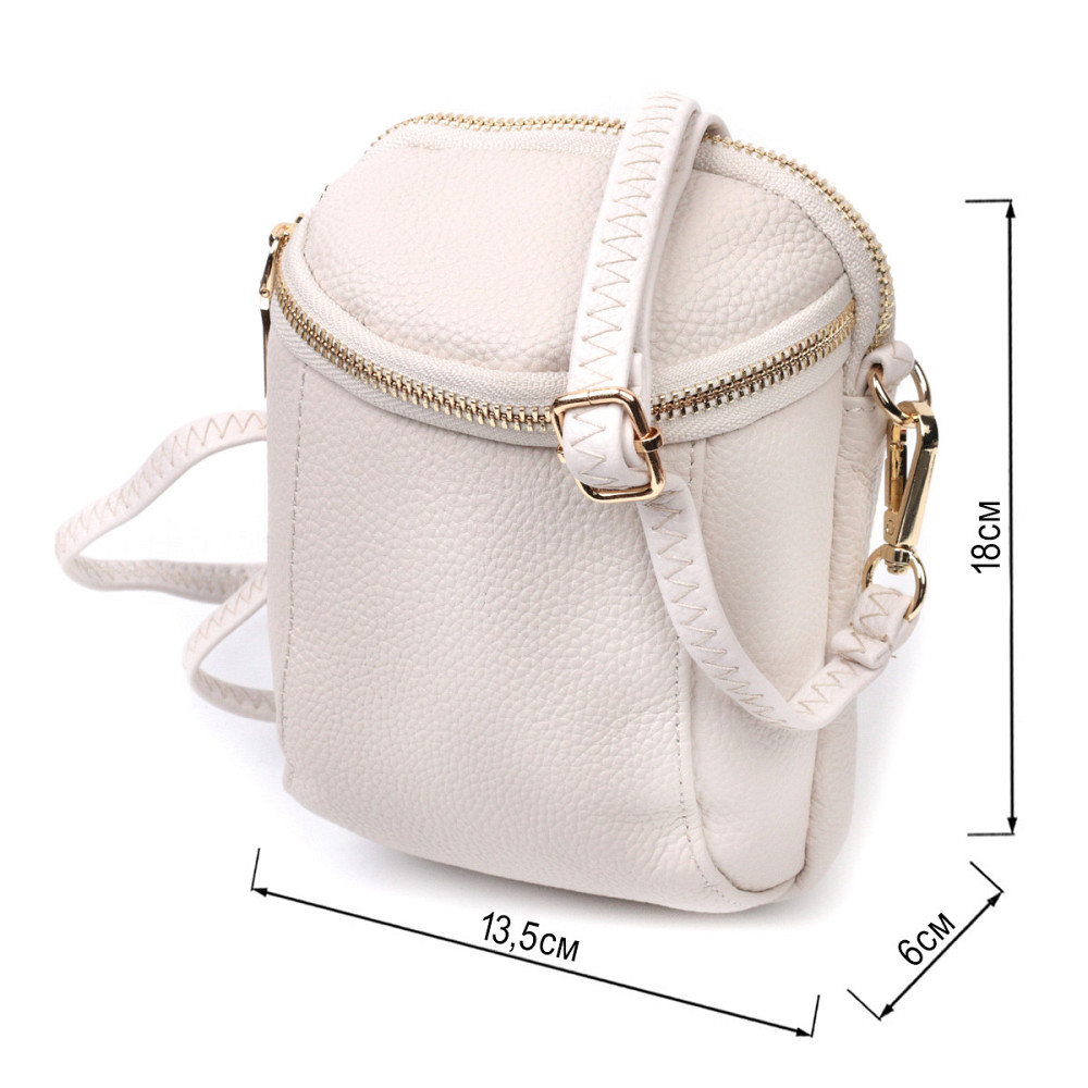 Компактна сумка цікавого формату із м'якої натуральної шкіри Vintage 22339 Біла Київ - фото 3