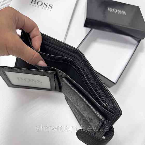 Мужское брендовое портмоне из натуральной кожи на кнопке Boss (6605) Киев