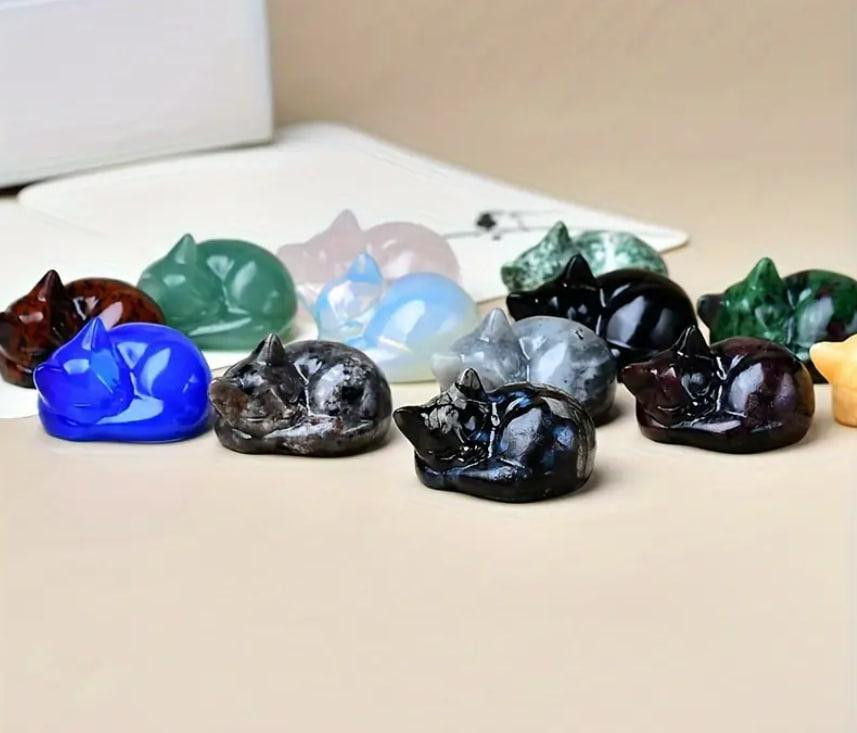 Статуетка сплячого кота із натурального каменю обсидіана 40 мм. Київ - фото 2