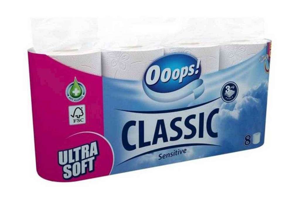 Туалетний папір 8шт 3шар Classic Sensitive 140 від ТМ OOOPS! Київ - фото 1