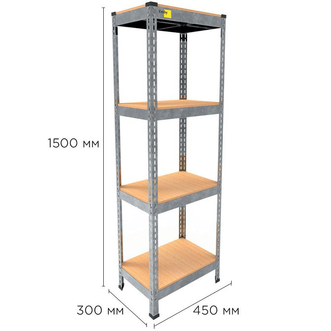Металлический стеллаж Emby Light Series (размер 1500х450x300мм) 4 полки ДСП до 100кг Оцинкованный Винница - изображение 3