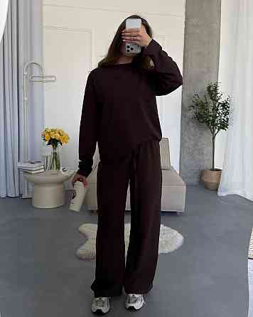 Женский стильный повседневный костюм двойка качественный турецкий кулир Шоколад Одесса
