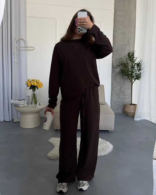 Женский стильный повседневный костюм двойка качественный турецкий кулир Шоколад Одесса - изображение 1
