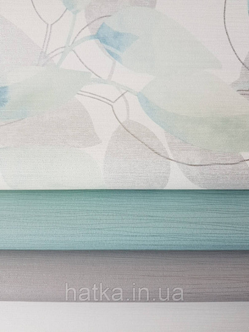 Вінілові шпалери на флізелін AS creation Attractive листя великі смугою бірюзові салатові сірі на білому Київ - фото 3