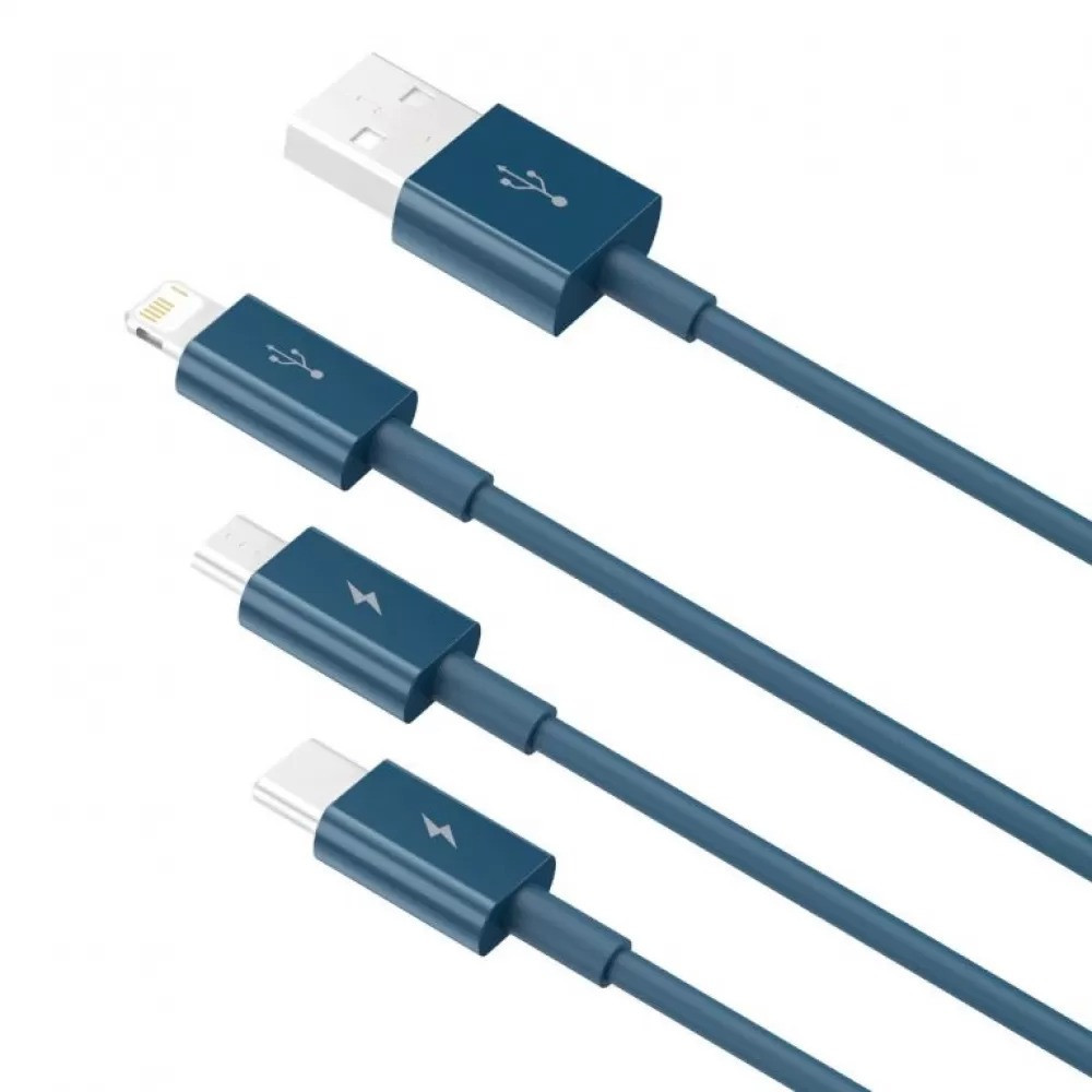 Кабель Baseus 3в1 Fast Charging MicroUSB+TypeC+Lightning 3.5A CAMLTYS-03 (Блакитний, 1.5 м) Миколаїв - фото 1