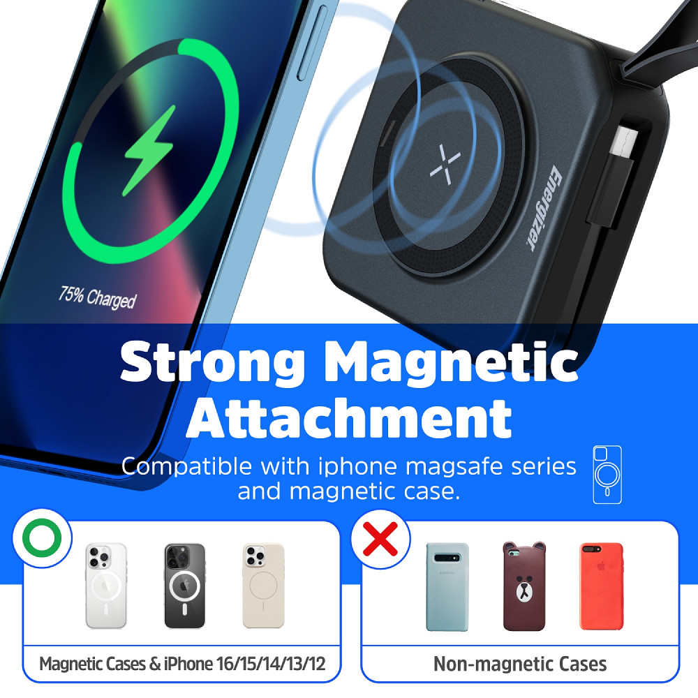 УМБ Energizer Magnetic Wireless 10000mAh 20W PD,AC зарядка,QI-15W, built-in USB-C,USB-А,USB-C In/Out Вінниця - фото 13