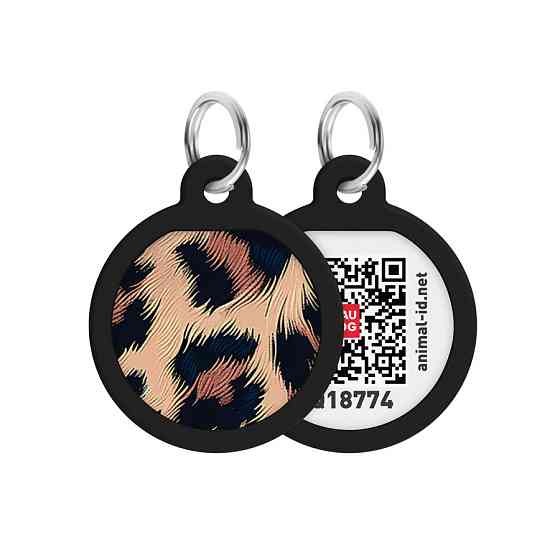 Адресник для собак і котів металевий WAUDOG Smart ID з QR паспортом, малюнок "Леопард", коло, Д 25 мм Київ