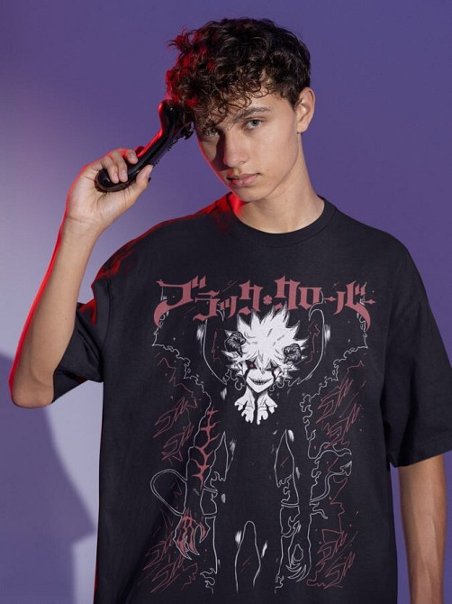 Футболка для хлопчика з аніме принтом Чорна конюшина оверсайз (зріст від 165 до 180) Чорний AnimeJ1123m Дніпро - фото 3