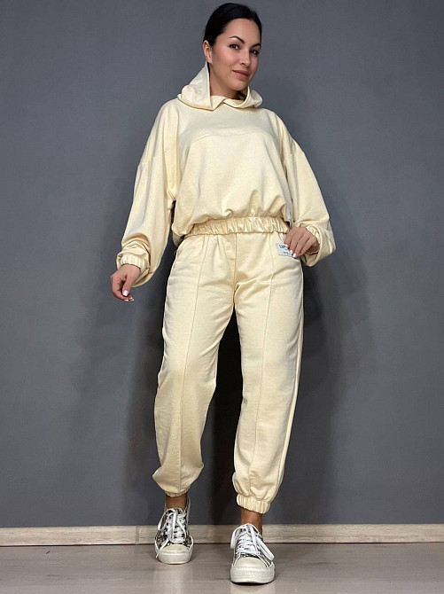 Костюм женский CAPPITONE 101181 худи с капюшоном резинка и брюки джоггеры шов светло бежевый, світло-бежевый, L Киев - изображение 5