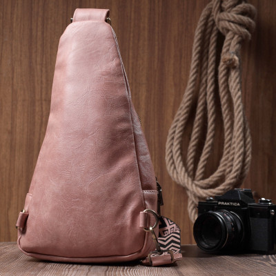 Сумка Vintage Женская с акцентом на текстильную лямку из гладкой экокожи Розовая (22772) Винница - изображение 4