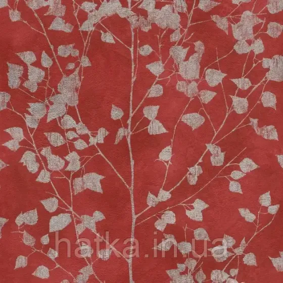 Шпалери вінілові на флізеліні Rasch Clasik 0,53х10 листя гілки сріблясті на бордовому Київ