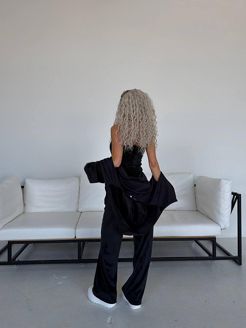 Женский велюровый костюм тройка: кофта корсет и штаны Черный, 48/52 Одесса - изображение 6