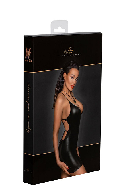 Платье с открытой спиной и глубоким декольте виниловое Noir Handmade F252 черное, L Sex Aura Киев - изображение 6