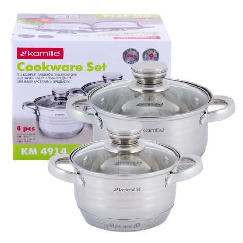 Набір каструль 4 предмети (каструлі 1,5/2л) нержавіюча сталь порожнисті ручки 4914 KAMILLE Житомир - фото 8