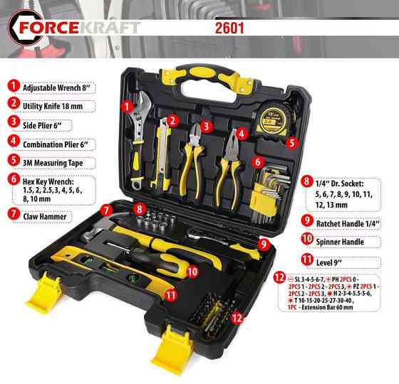 Набір інструментів 60 предметів 1/4 "(6гр.) (4-13мм) FORCEKRAFT FK-2601 Одеса