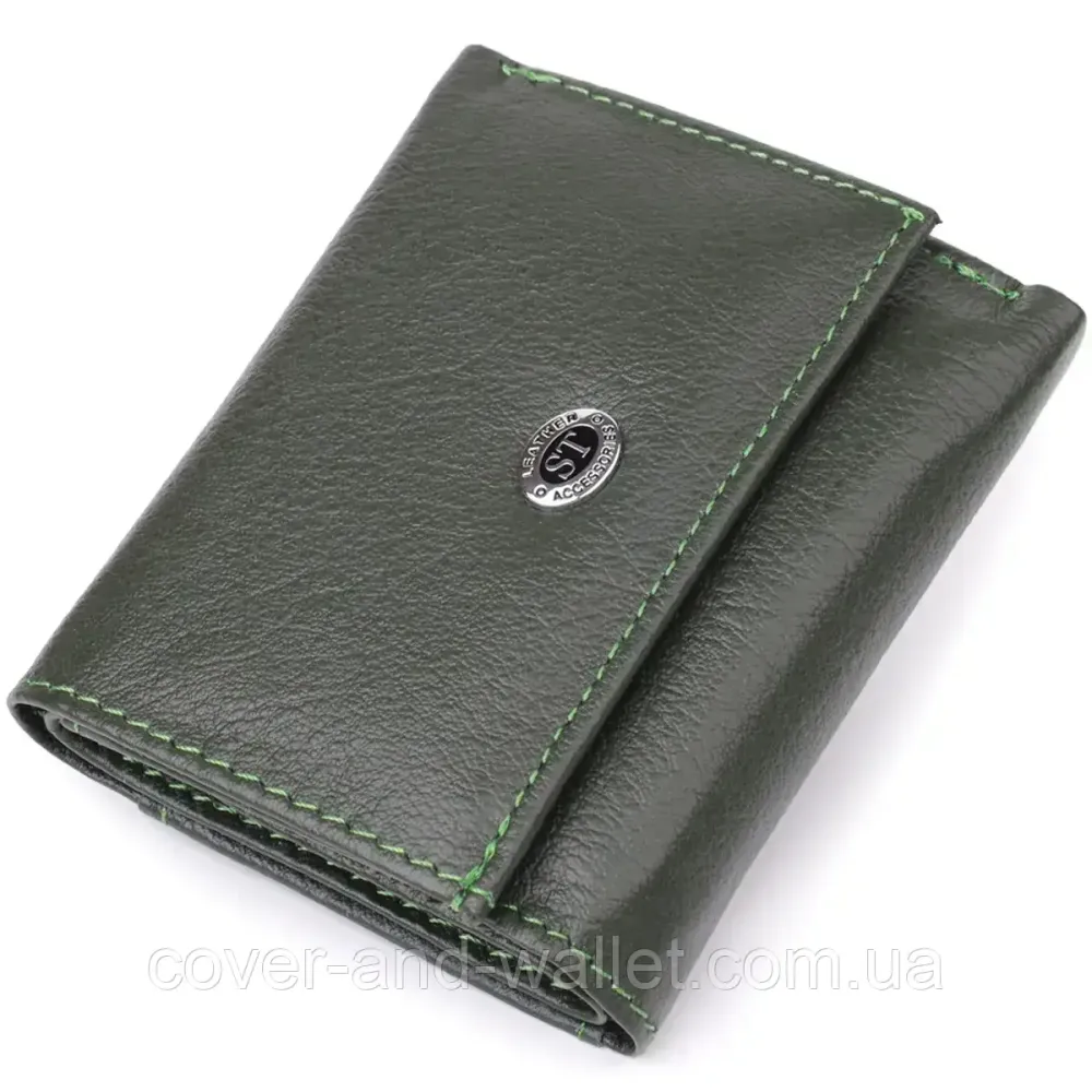 Маленький кожаный женский кошелек зеленого цвета на магните ST 440 Киев - изображение 1