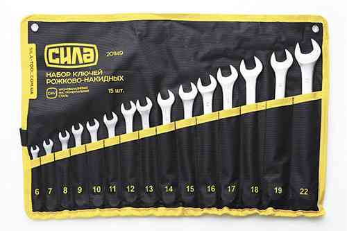 Набір рожково-накидних ключів СИЛА CrV 6-22 мм, 15 шт у зручному чохлі, міцний та довговічний Харків