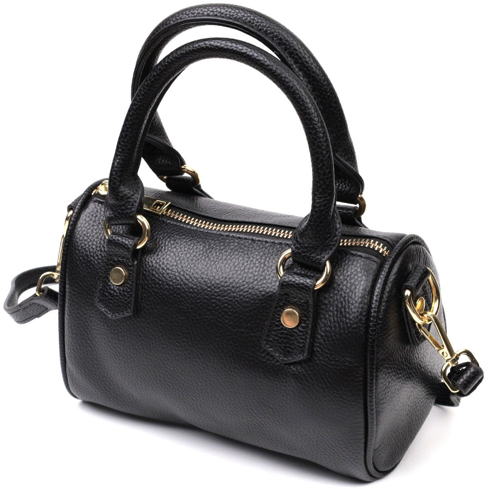 Элегантная женская сумка бочонок с двумя ручками из натуральной кожи Vintage 22353 Черная Киев - изображение 2