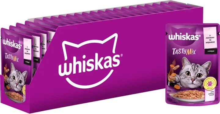 Whiskas (Вискас) Tasty Mix с лососем и морковью в соусе 85 г (блок 28 шт) Винница - изображение 1