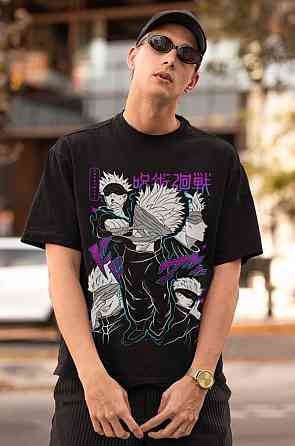 Футболка з аніме принтом Магічна битва оверсайз (S/M/L) Чорний AnimeJ0838 Дніпро