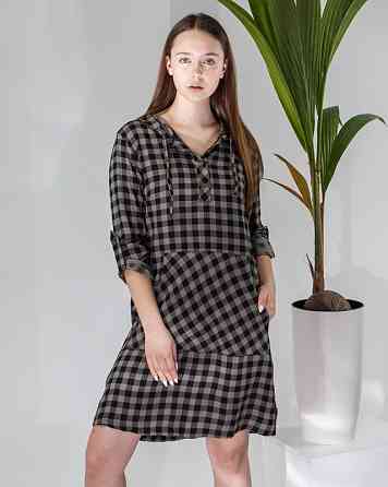 Жіноча туніка з капюшоном в клітку Nicoletta 92140 Темно-сірий, S Київ