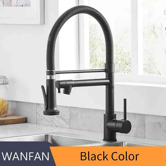 Змішувач для кухні з латунний з висувним і стаціонарним зливом з нержавіючої сталі, колір чорний Кам'янець-Подільський