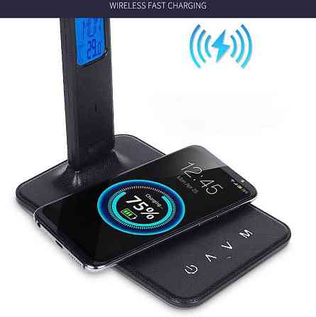 LED настільна лампа з бездротовою зарядкою, чорна Київ