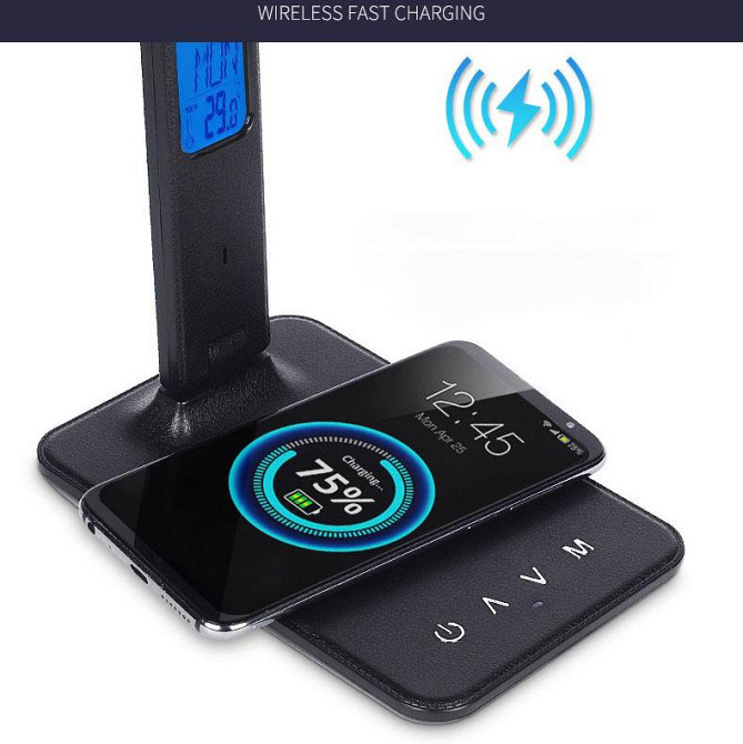 Настольная LED лампа с беспроводной зарядкой и дисплеем Киев - изображение 3