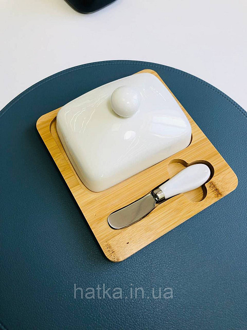 Маслянка керамічна на дерев'яній підставці з ножем "Стокгольм" 18*16 см Київ - фото 5