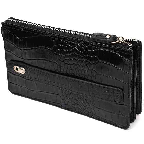 Клатч чоловічий на два відділення з натуральної шкіри з тисненням під крокодила Чорний (BOND) Київ