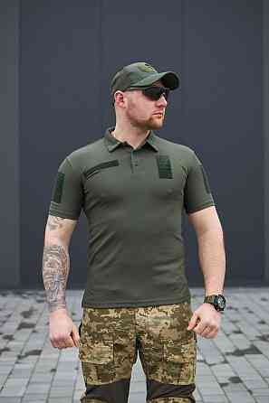 Тактическая оливковая футболка поло мужская летняя футболка для военнослужащего с липучками  WAR Львов