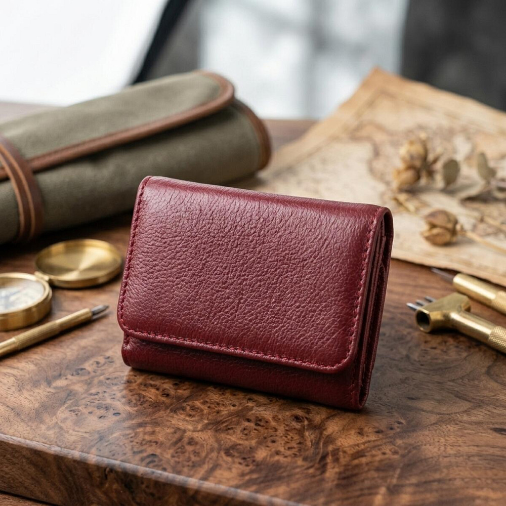 Шкіряний цікавий гаманець для жінок ST Leather 22507 Бордовий Київ - фото 14