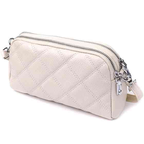 Модна жіноча сумка прошита ромбами з натуральної шкіри Vintage 22931 Білий Київ