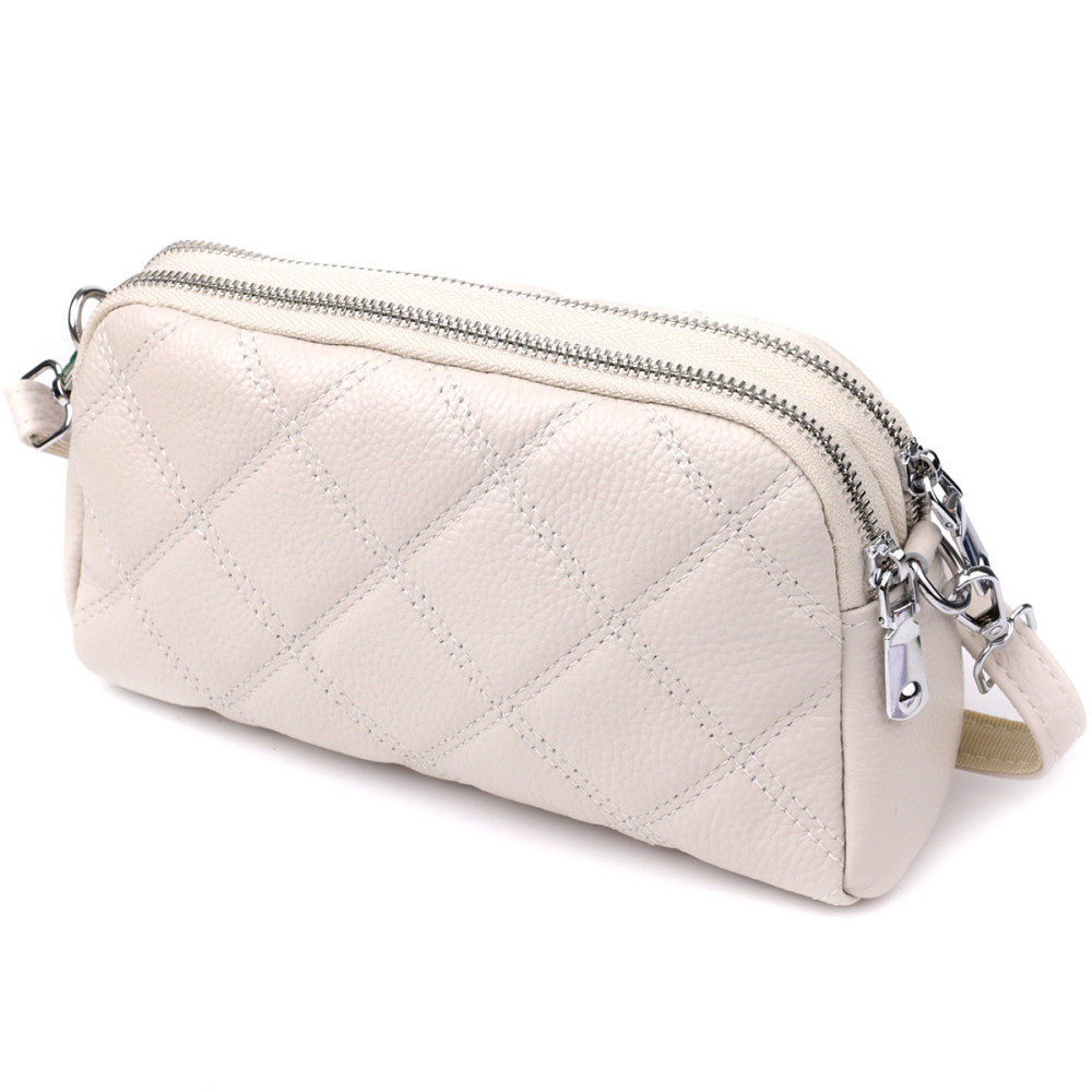 Модна жіноча сумка прошита ромбами з натуральної шкіри Vintage 22931 Білий Київ - фото 2