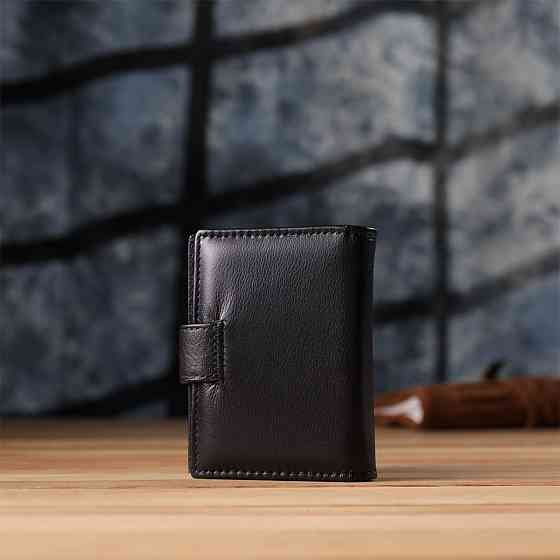 Компактный мужской бумажник вертикального формата из натуральной кожи ST Leather 23095 Черный Киев