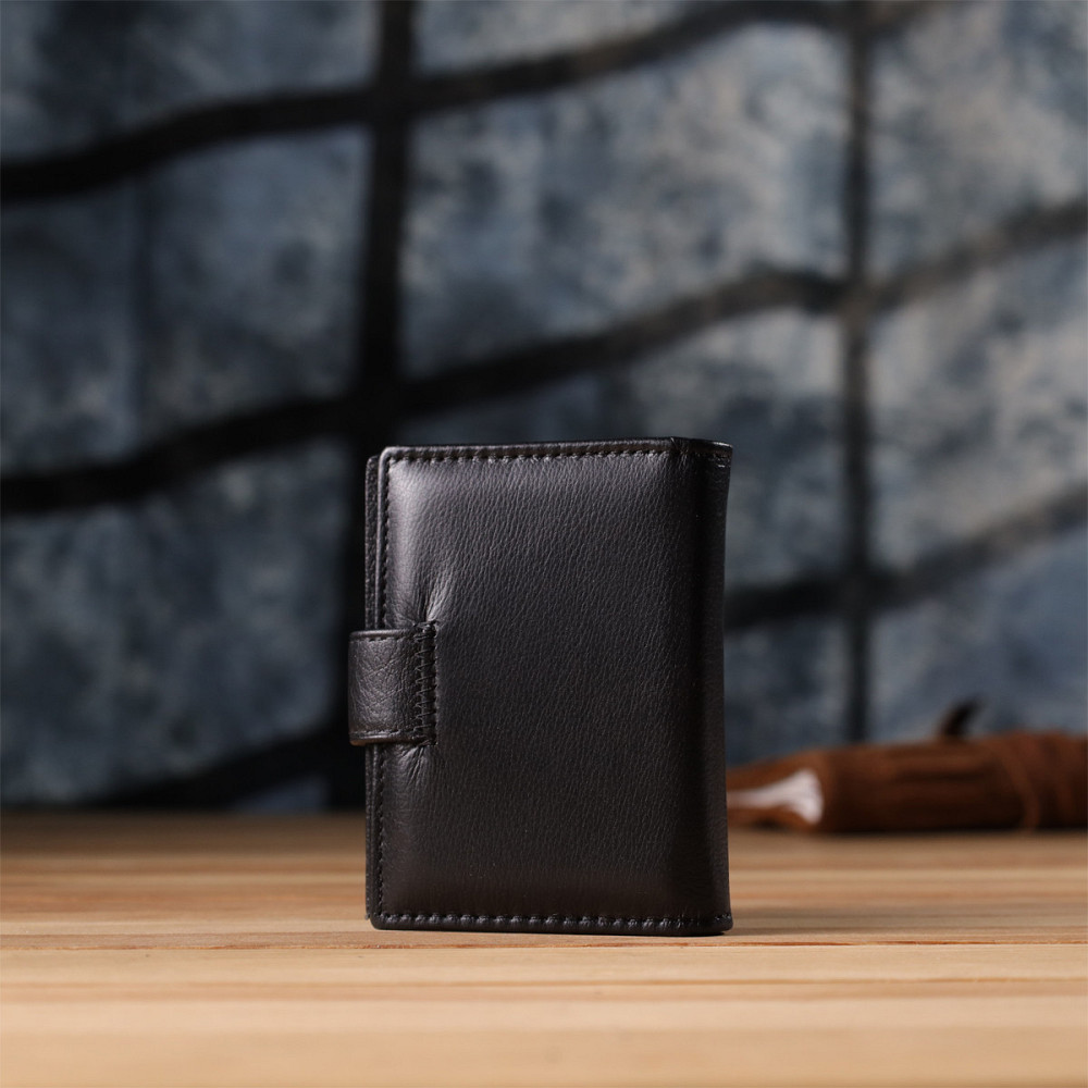 Компактный мужской бумажник вертикального формата из натуральной кожи ST Leather 23095 Черный Киев - изображение 2