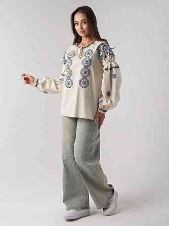 Женская стильная современная вышиванка с завязками 80% хлопок, 20% полиэстер 44 Одесса