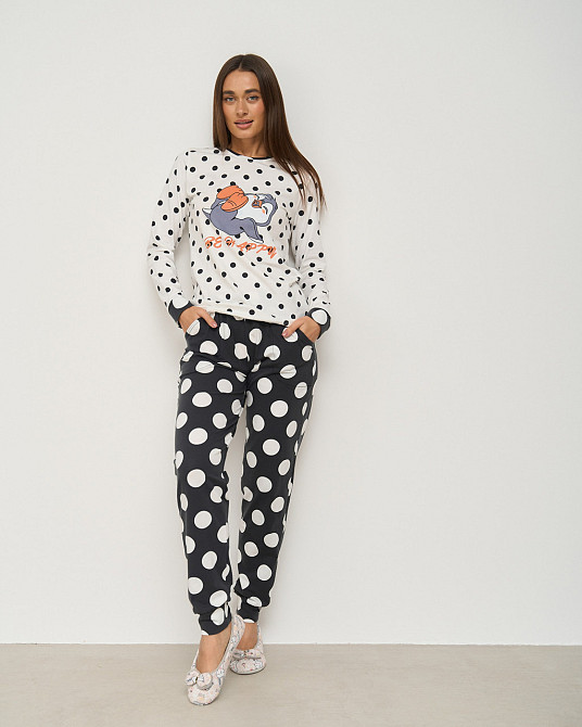 Женская пижама со штанами - Пингвин - в горошек - Family look мама/дочка Nicoletta 96717 XL Киев - изображение 1