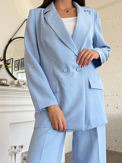 Женский классический брючный костюм двойка: пиджак и брюки креп-костюмка Голубой, 42/44 Одесса - изображение 8