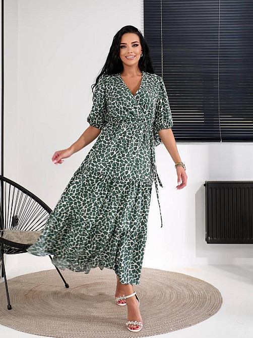 Жіноче легке принтоване плаття з імітацією запаху шовковий софт Зелений, 44/46 Одеса - фото 1