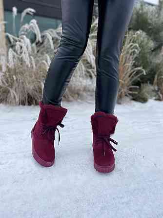 Violeta Черевики жіночі Violeta бордові еко-замша з хутром висота 16.5см підошва 2.5см розмір 3 Коломия