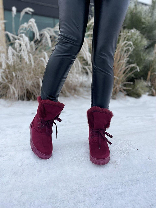 Violeta Черевики жіночі Violeta бордові еко-замша з хутром висота 16.5см підошва 2.5см розмір 3 Коломия - фото 1