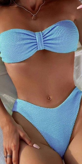 Купальник женский раздельный жатка Голубой L Харьков - изображение 1