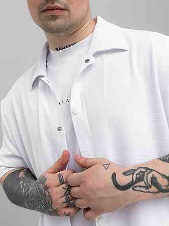Мужской летний костюм рубашка с коротким рукавом и шорты летний комплект для мужчин молодежный на лето белый L Одесса