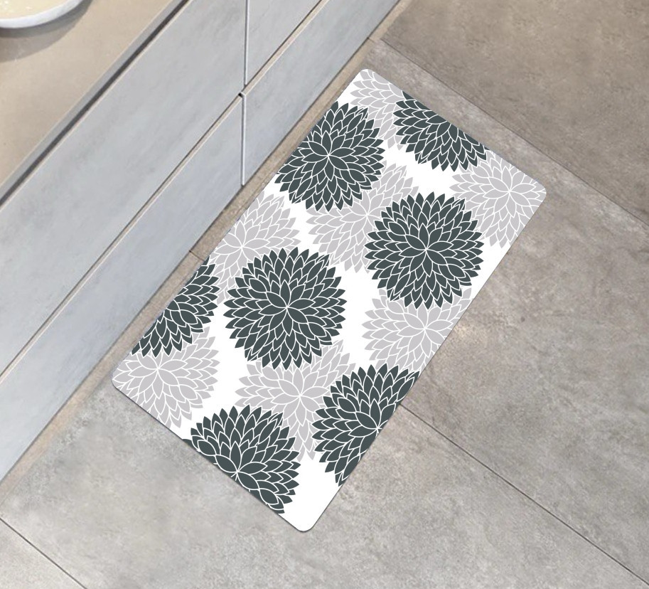 Суперпоглинаючий Антиковзкий Килимок Aquarius для ванної та кухні 50 х 80 см Сірі Квіти Буча - фото 1