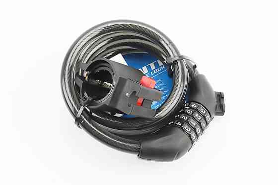 Замок протиугінний тросовий 1500х12мм з 4-х значним кодом, кріплення за трубу сидіння, AGL-705 Київ