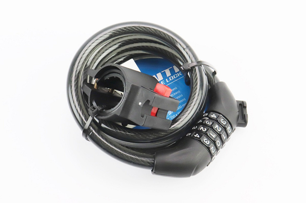 Замок протиугінний тросовий 1500х12мм з 4-х значним кодом, кріплення за трубу сидіння, AGL-705 Київ - фото 1