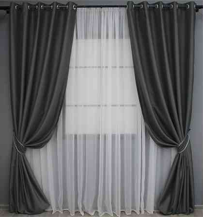 Комплект штор на люверсах VR-Textil Midnight № 1399ш 150х270 см 2 шт Графитовый (37-0139) Киев