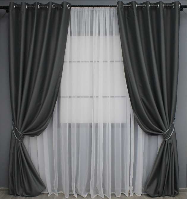 Комплект штор на люверсах VR-Textil Midnight № 1399ш 150х270 см 2 шт Графитовый (37-0139) Киев - изображение 2
