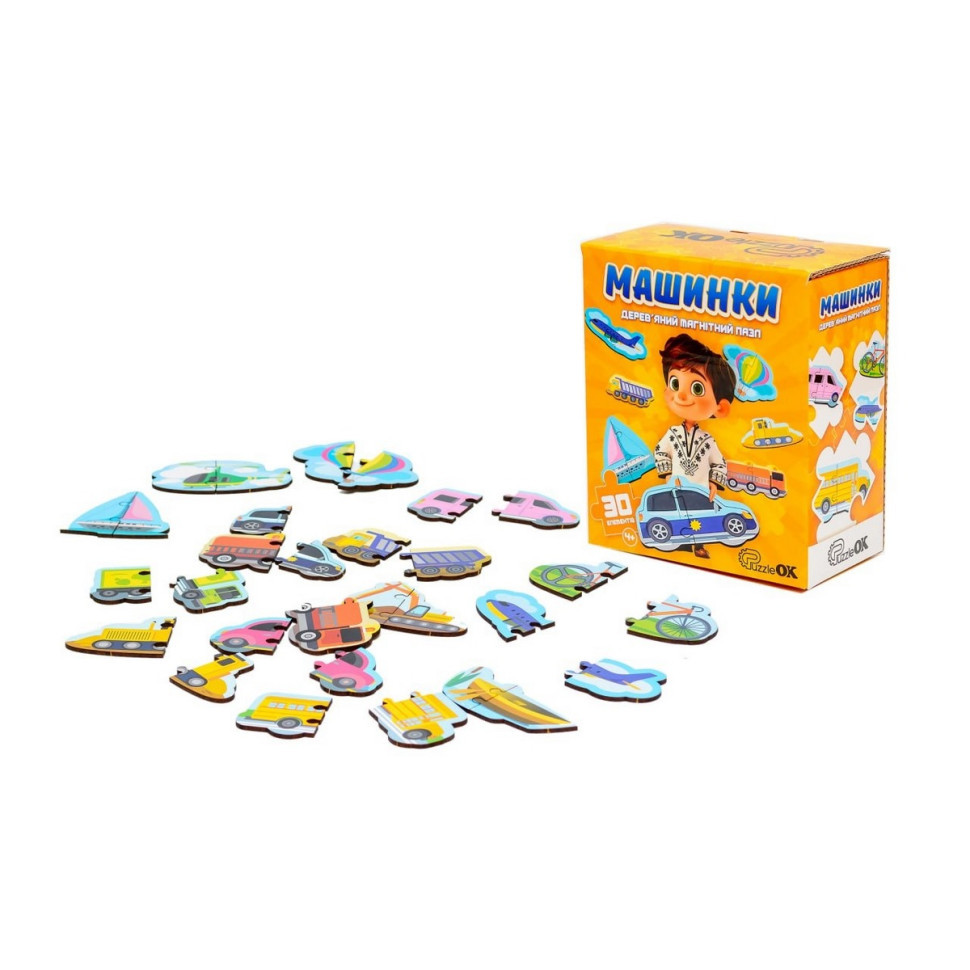 Дерев'яний магнітний пазл "Машинки" Puz-22932, 30 елементів Вінниця - фото 1